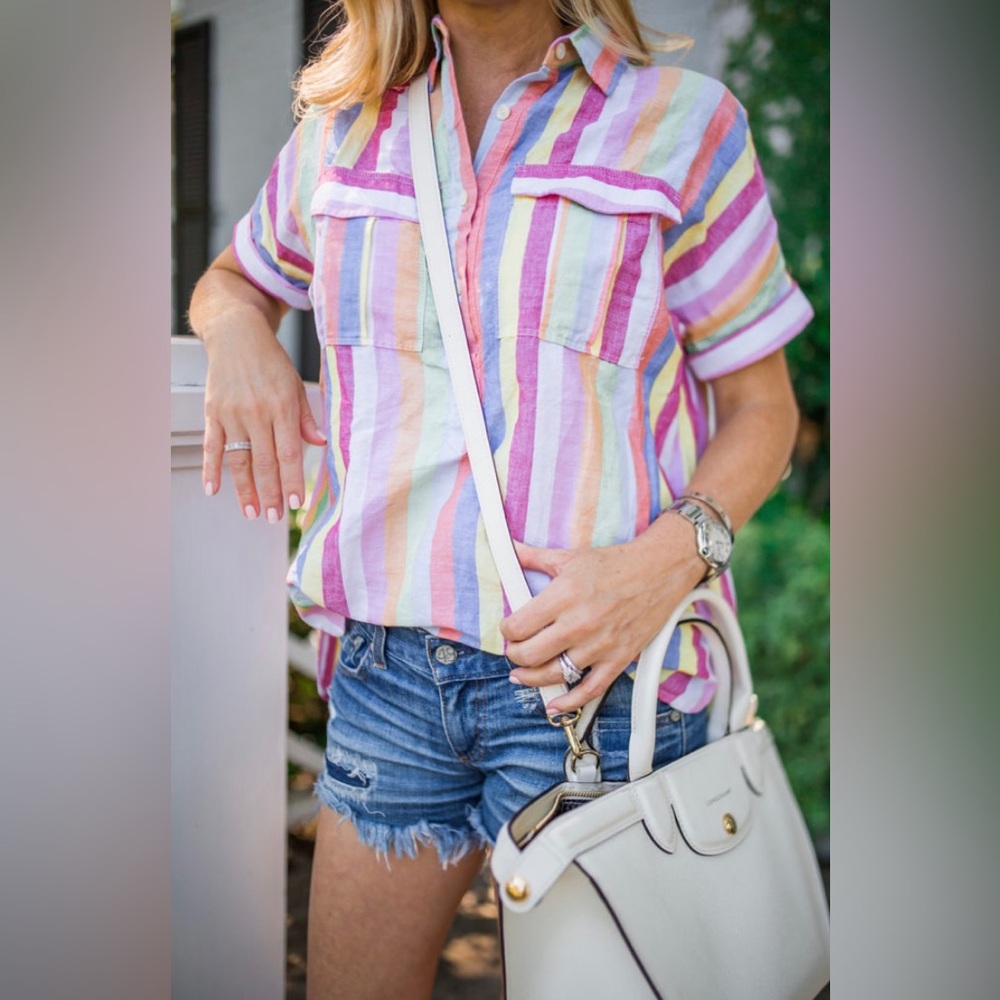 J Crew Linen Striped Multicolor Women's Top